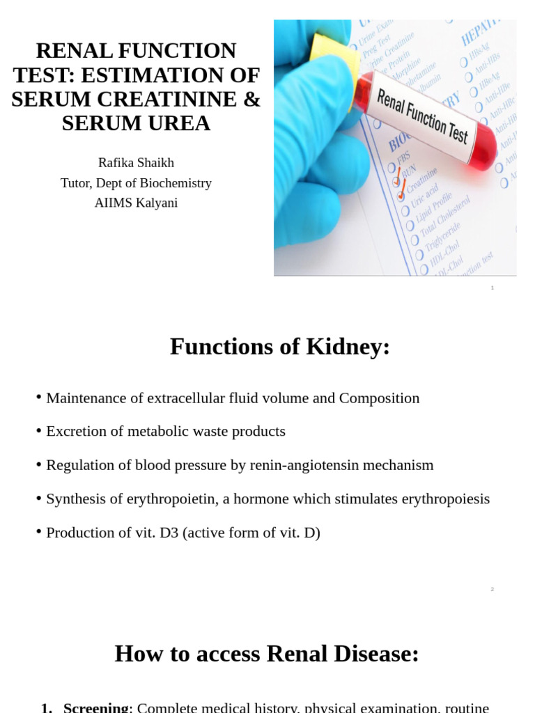 RFT Estimation of Urea & Creatinine MBBS | PDF | Creatinine | Kidney