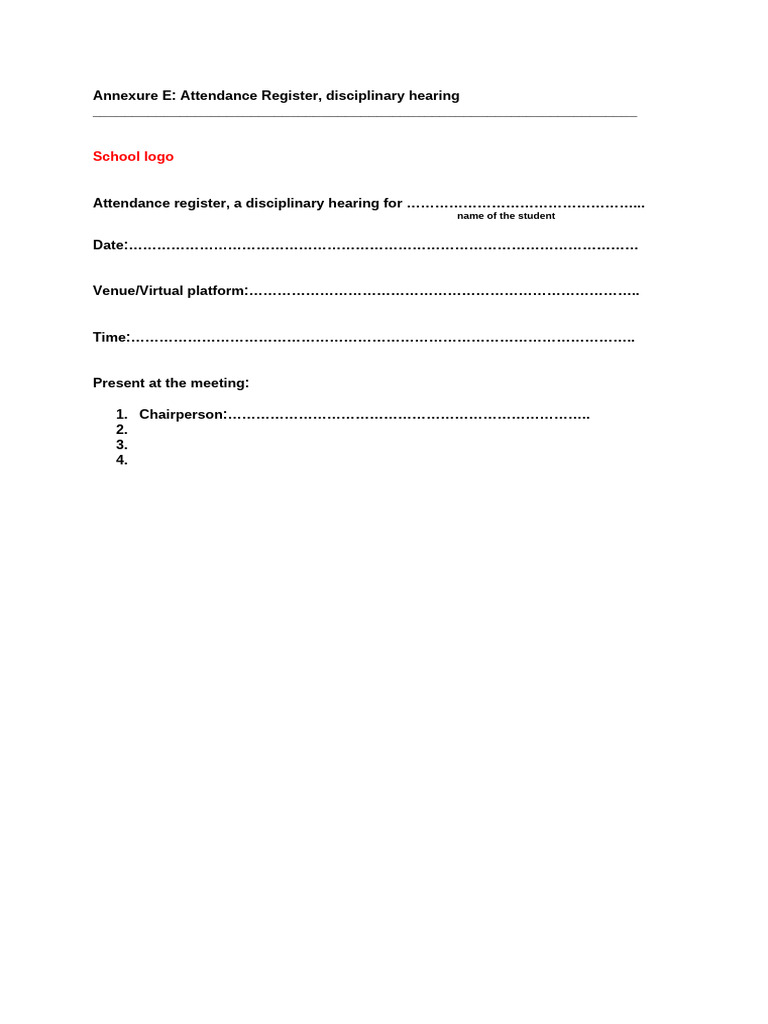 Disciplinary Hearing Attendance Register | PDF