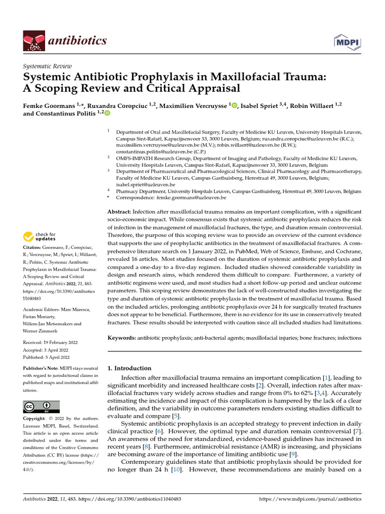 Systemic Antibiotic Prophylaxis in Maxillofacial Trauma | PDF ...