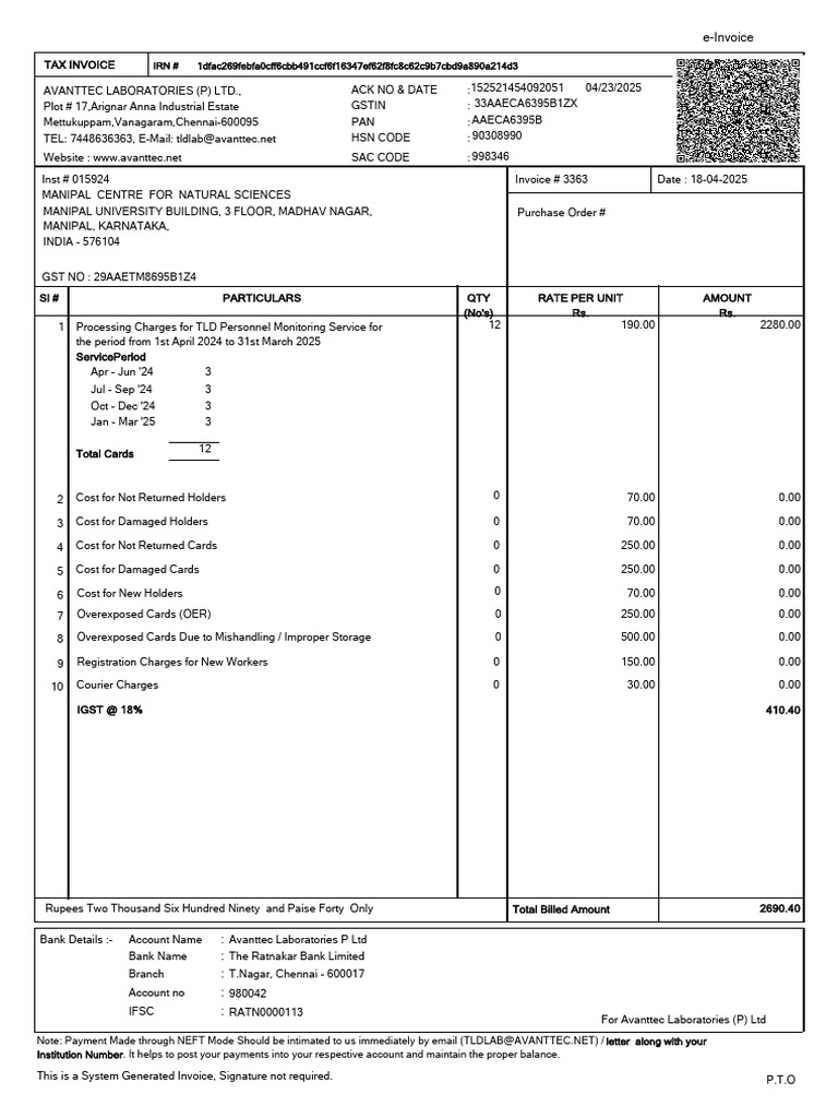 e-Invoice for TLD Services 2025 | PDF | Payments