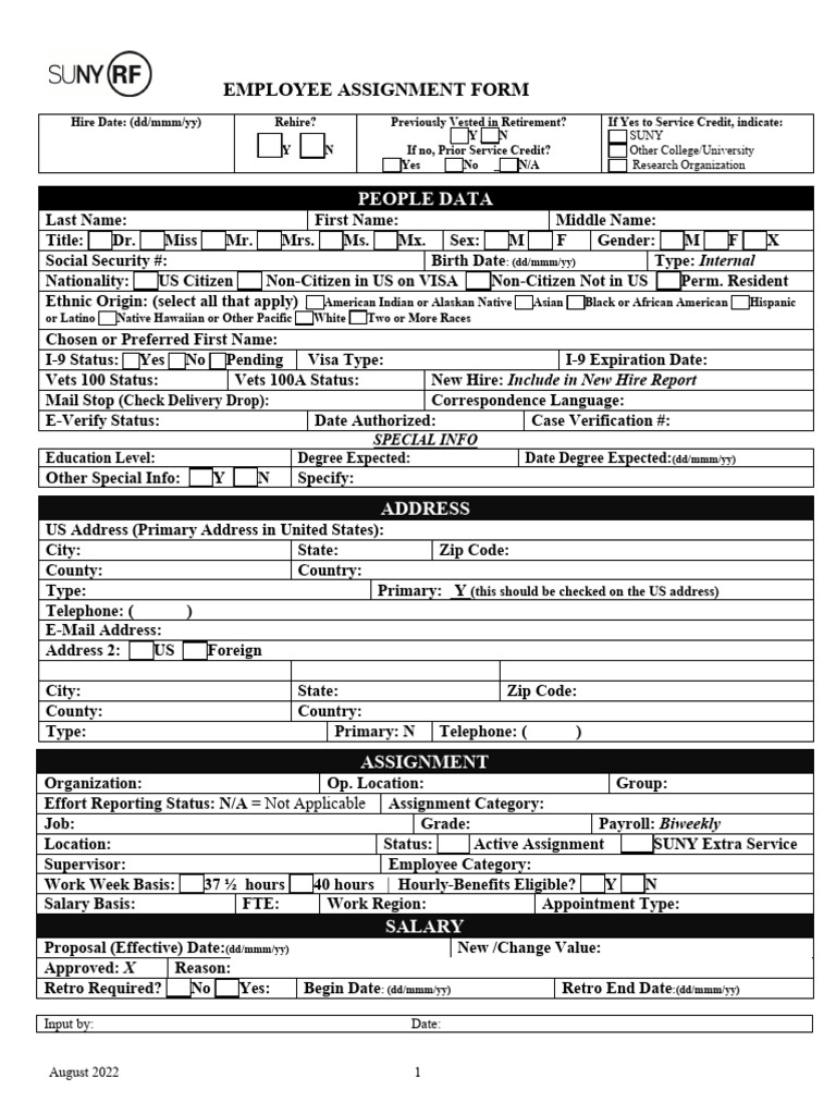 Employee Assignment Form Template | PDF | Discrimination | Race And ...