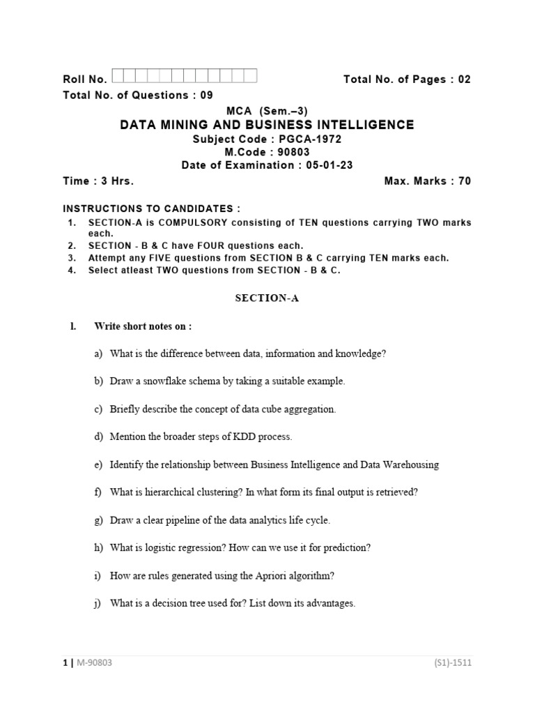 Data Mining and Business Intelligence Exam Guide | PDF | Data Warehouse ...