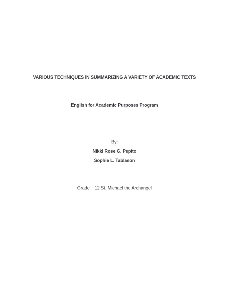 Techniques for Summarizing Academic Texts | PDF | Information | Reading ...