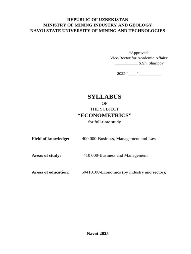 Econometrics Syllabus for 2025-2026 | PDF | Regression Analysis ...