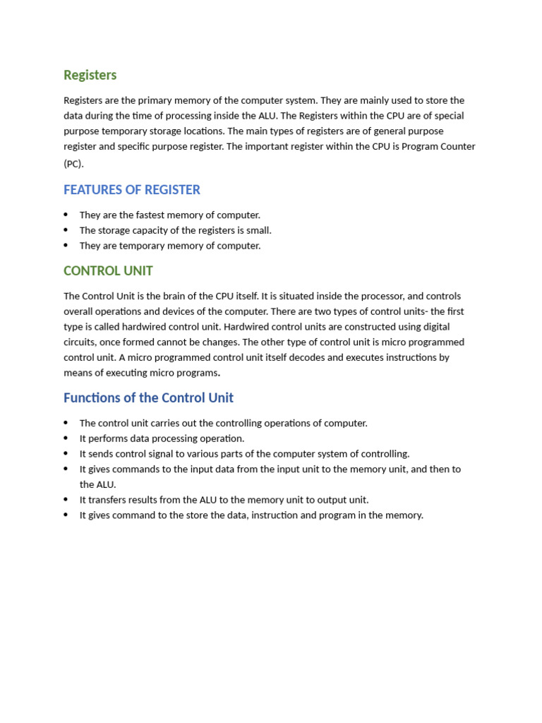 Understanding CPU Registers and Control Units | PDF