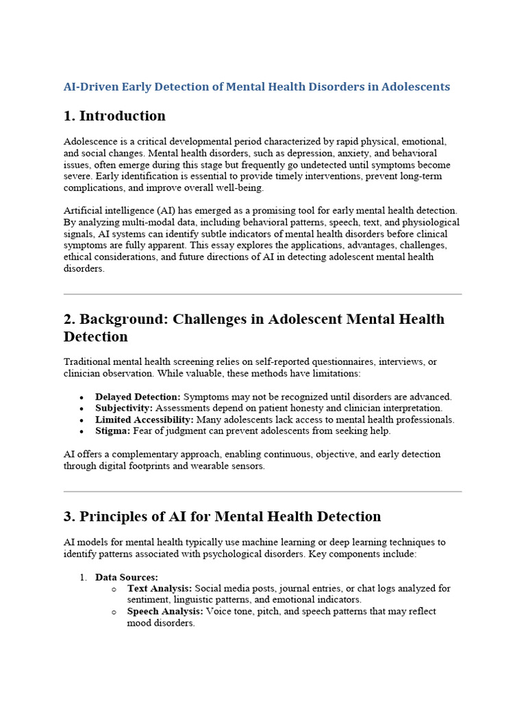 AI for Early Adolescent Mental Health Detection | PDF | Mental Health ...