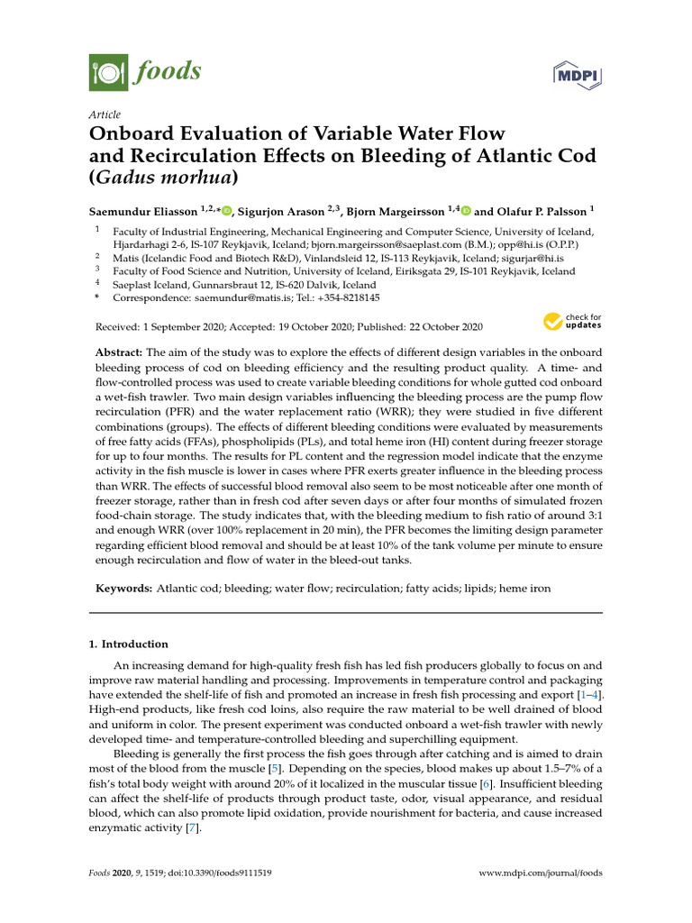 Effects of Water Flow on Cod Bleeding Quality | PDF | Blood | Standard ...