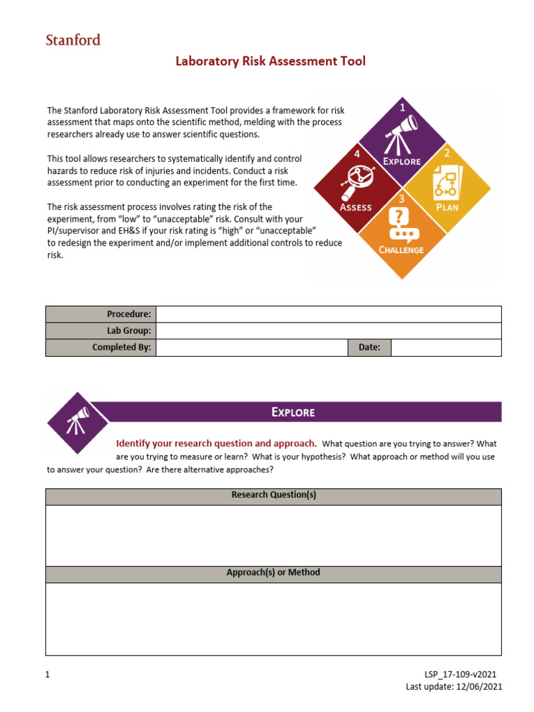 Stanford Laboratory Risk Assessment Tool | PDF | Personal Protective ...