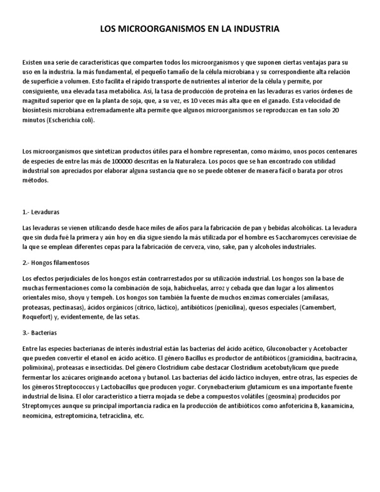 Los Microorganismos en La Industria | PDF | Las bacterias | Levadura