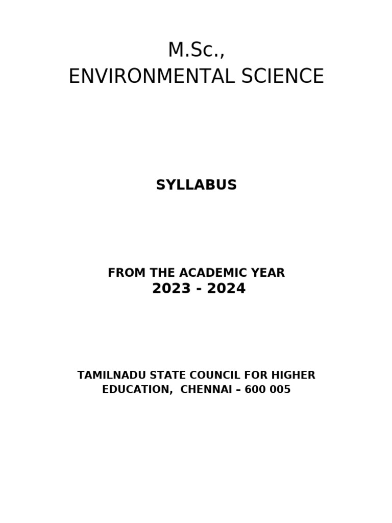 M.Sc. Environmental Science Syllabus 2023 | PDF | Waste | Course Credit