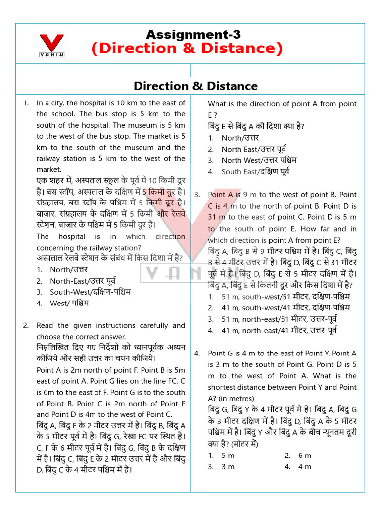 Direction & Distance Assignment - 3 | PDF