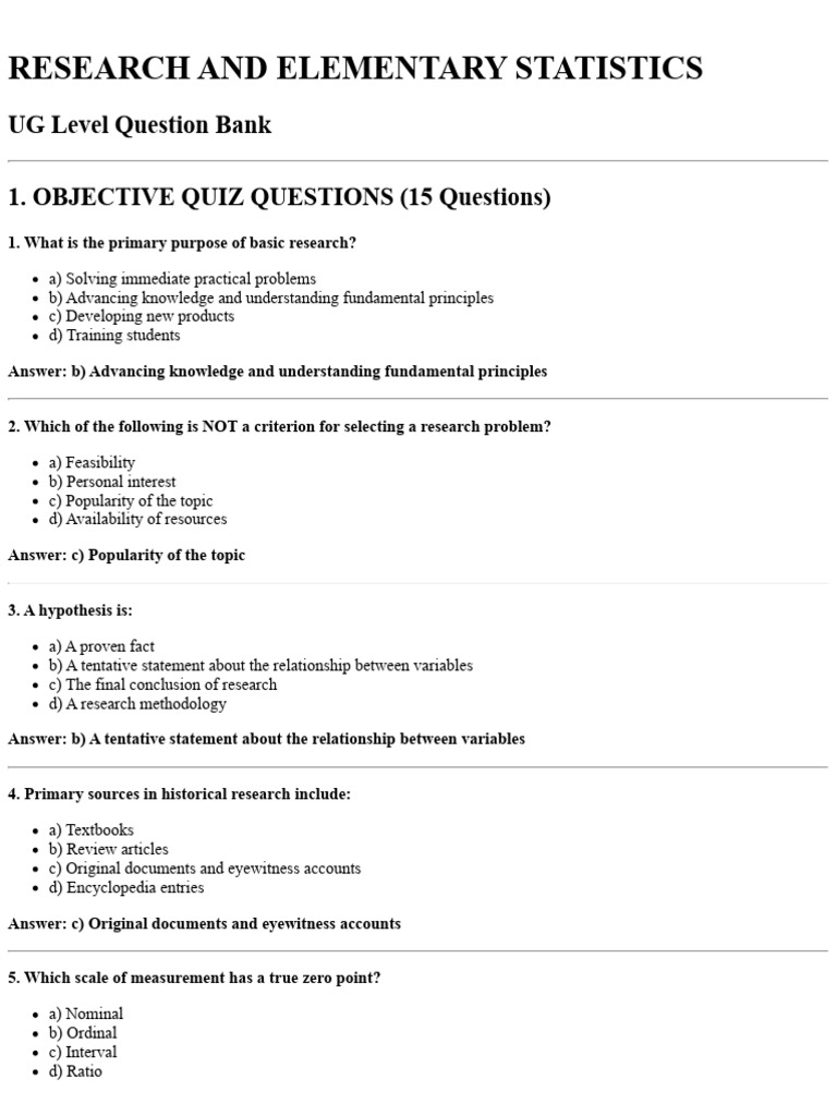 Research and Statistics Question Bank | PDF | Variance | Percentile