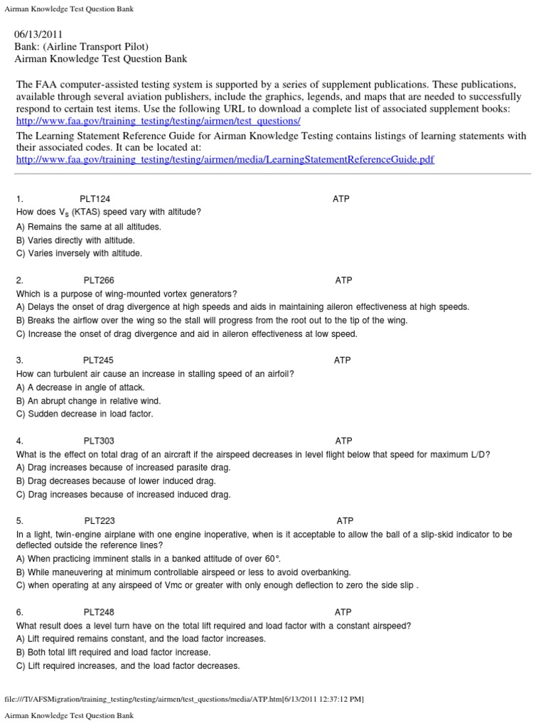 Airline Transport Pilot Test Questions | PDF | Instrument Flight Rules ...