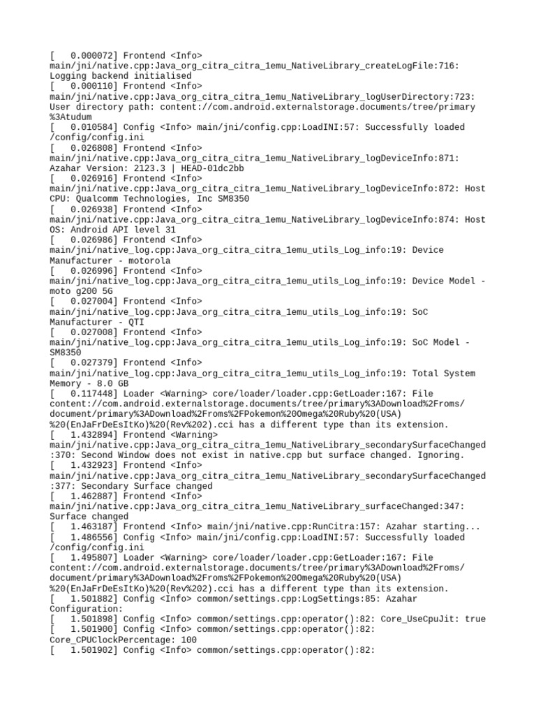 Citra Emulator Log and Configuration Details | PDF | System Software ...