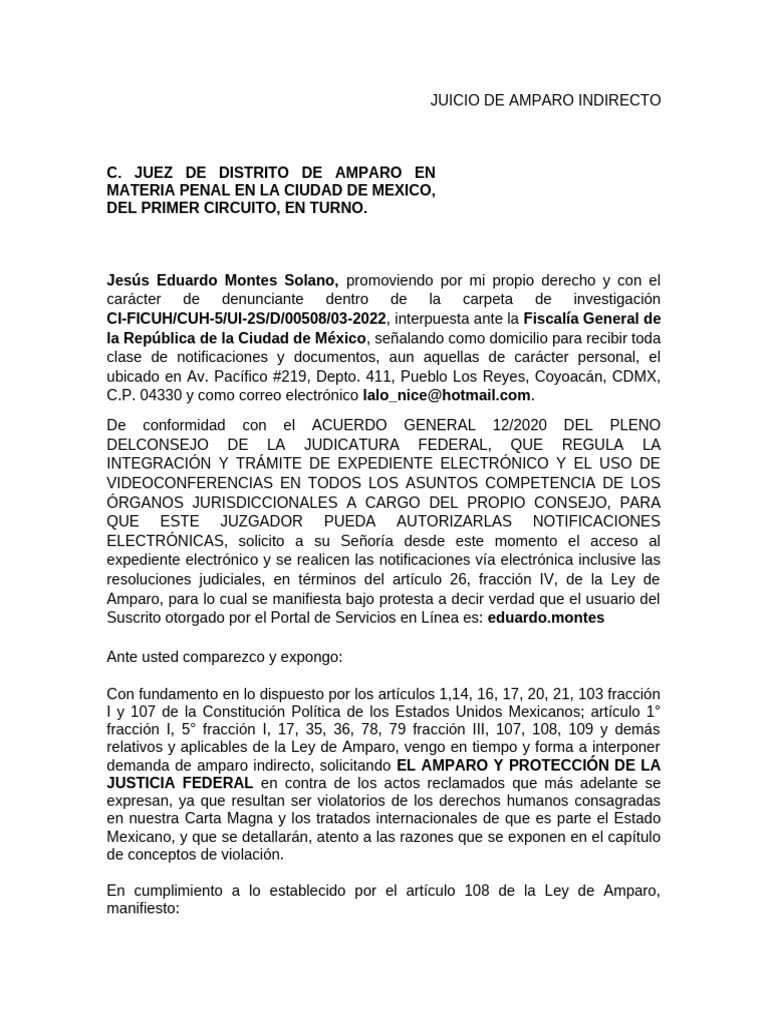 Juicio de Amparo Indirecto en CDMX | PDF | Queja | Caso de ley