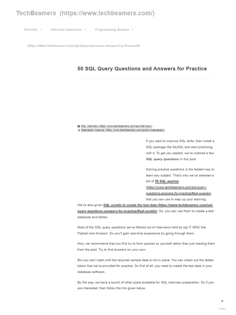 50 SQL Query Practice Questions | PDF | Sql | My Sql