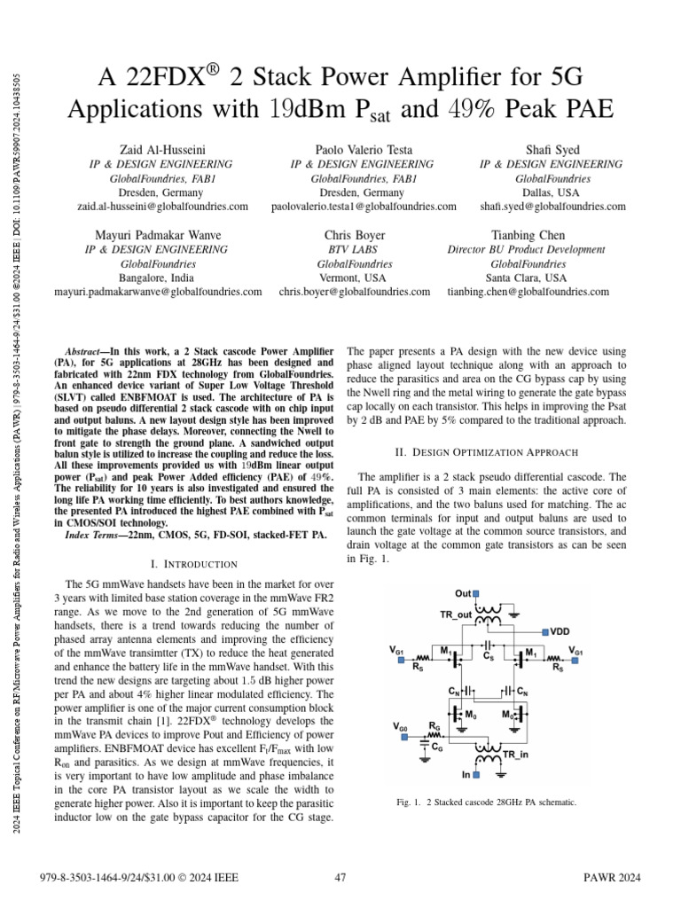 22FDX® 2-Stack PA for 5G Efficiency | PDF | Amplifier | Field Effect ...