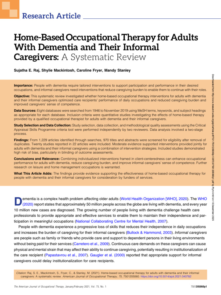 Home Based OT For Adults With Dementia | PDF | Dementia | Caregiver