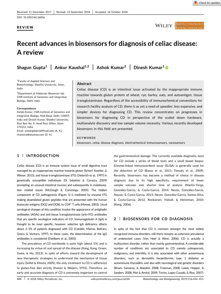 Biosensors for Celiac Disease Diagnosis | PDF
