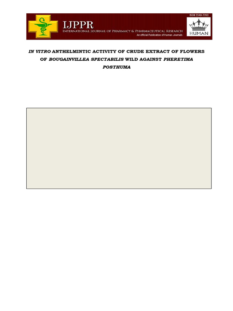 2 in Vitro Anthelmintic Activity of Crude Extract of Flowers of ...
