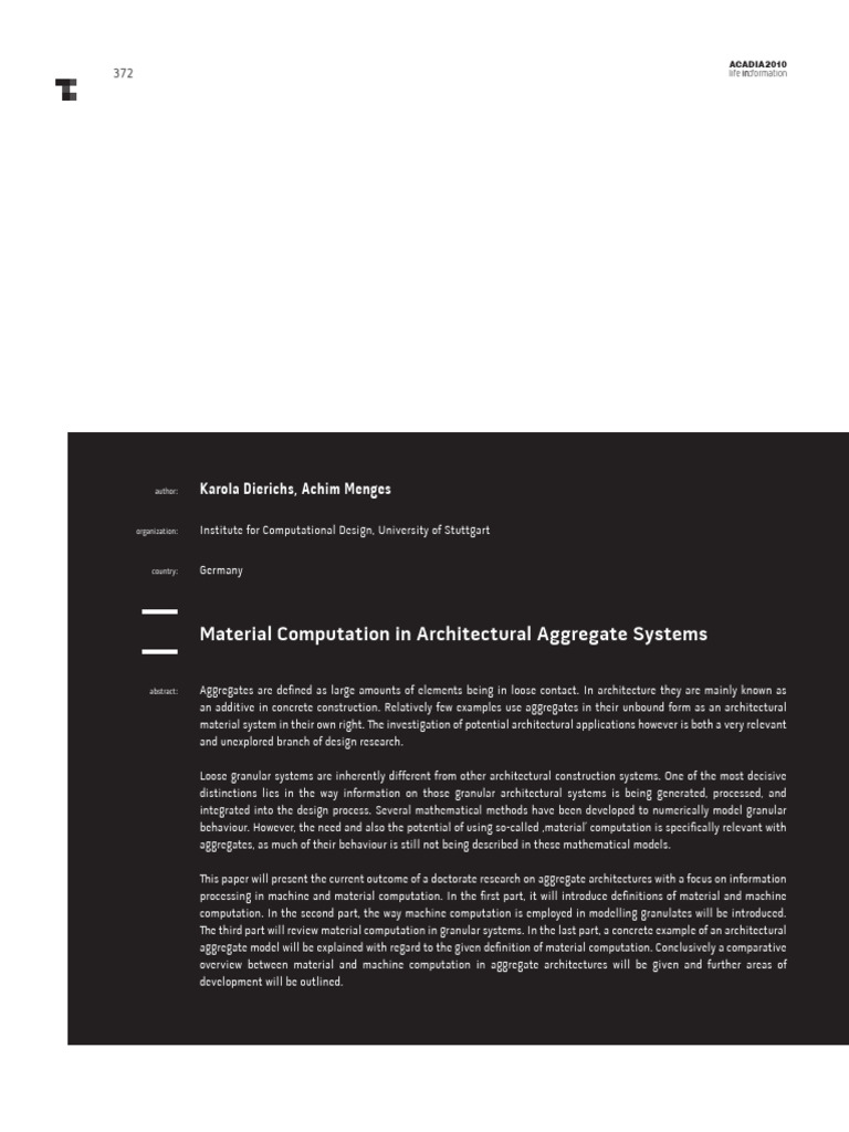 Material Computation in Architectural Aggregates | PDF | Molecular ...
