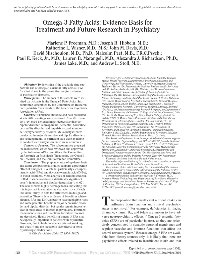 Omega-3 Fatty Acids in Psychiatry Research | PDF | Omega 3 Fatty Acid ...