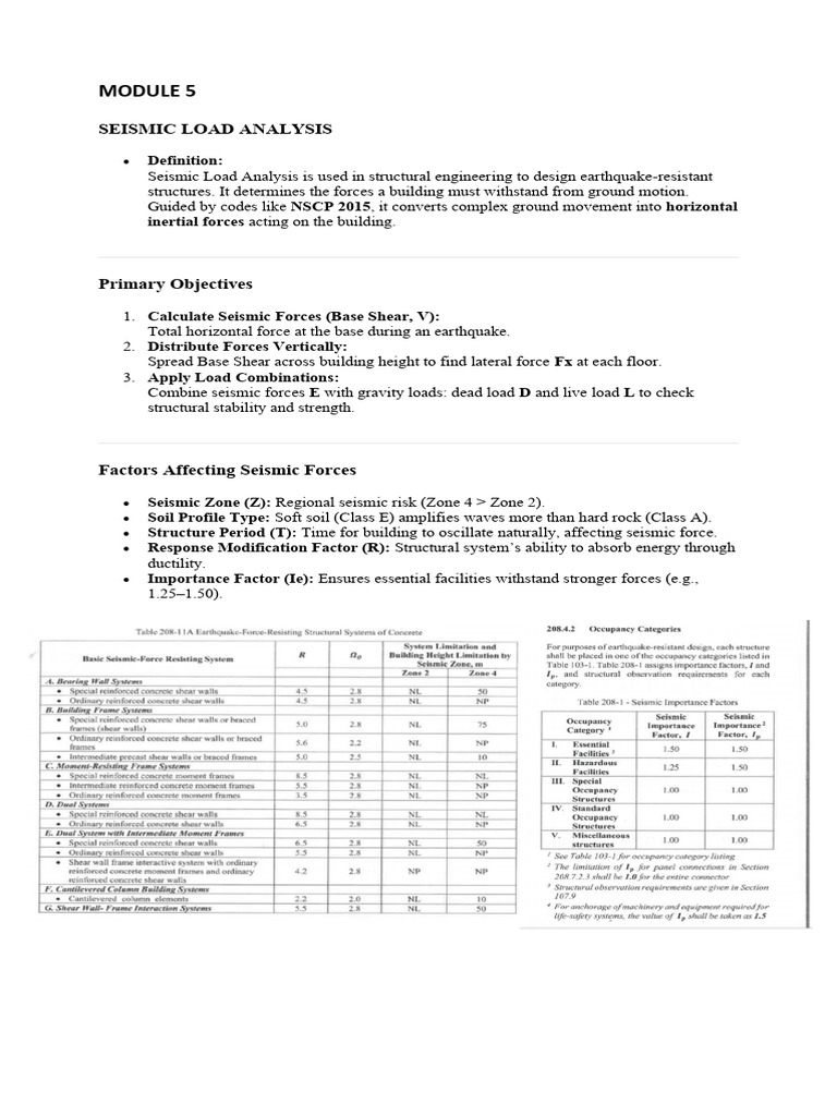Seismic Load Analysis for Structures | PDF | Seismology | Force