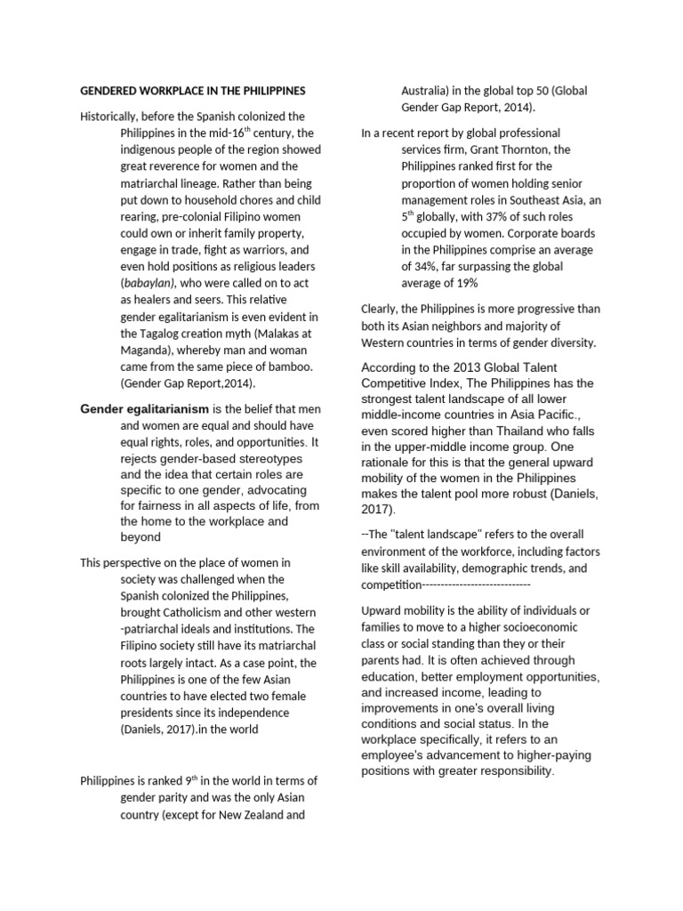 Gender Equality in Philippine Workplace | PDF | Philippines | Gender ...