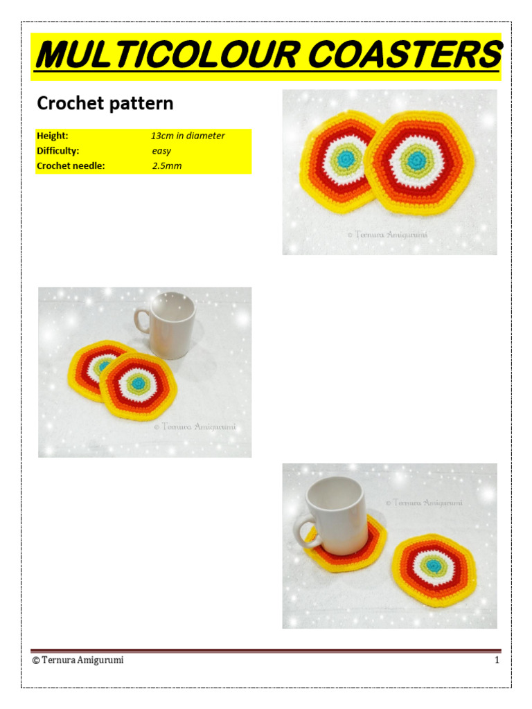 Easy Multicolour Crochet Coasters Pattern | PDF