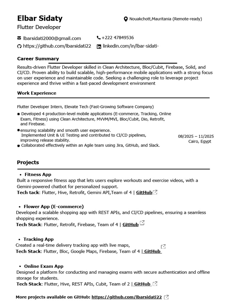 Flutter Developer Intern Profile | PDF | Mobile App | Computing