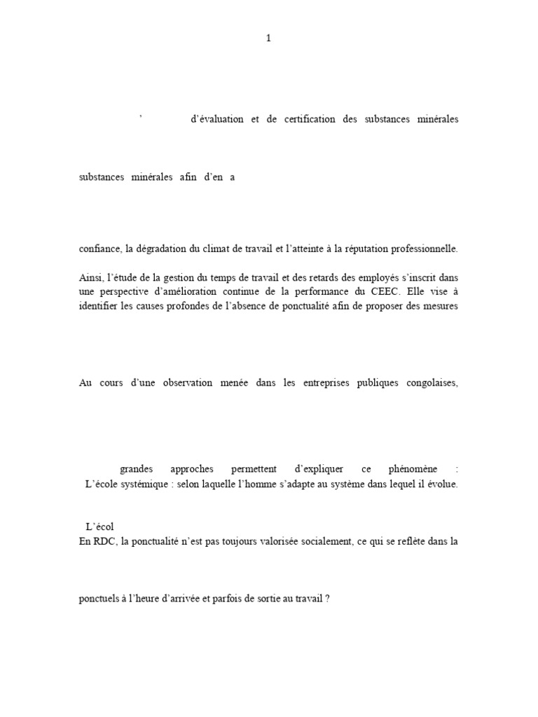 Analyse de la Ponctualité au CEEC RDC | PDF | Gestion des ressources ...