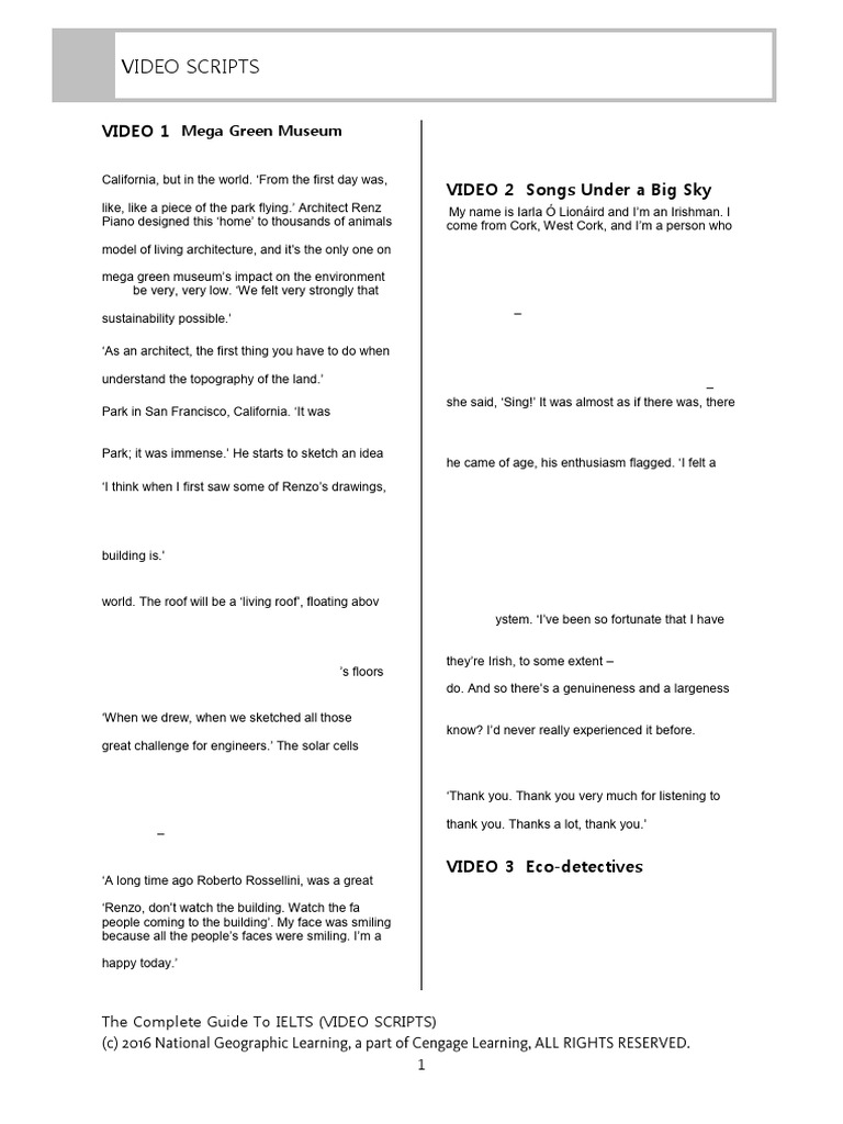 IELTS Video Scripts Overview | PDF | Water Heating