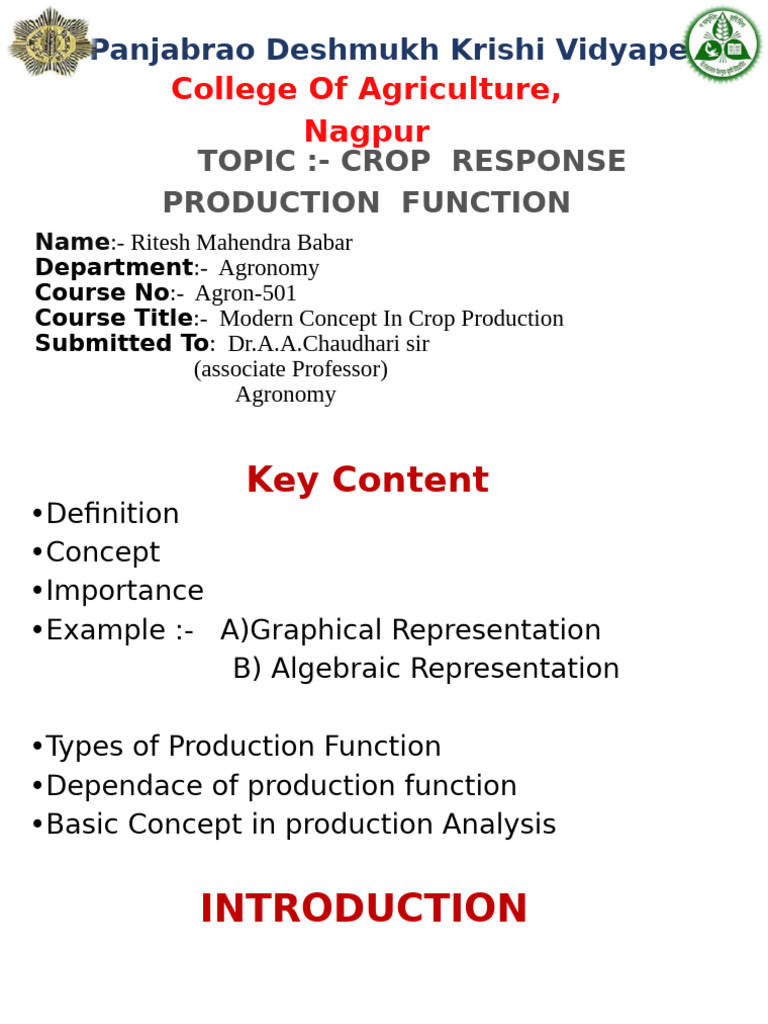 Crop Response Production Function Analysis | PDF | Production Function ...