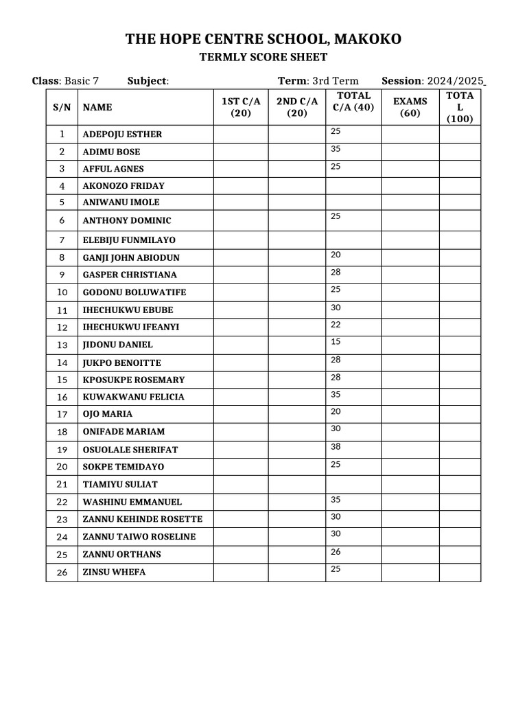 Score Sheet Basic 7 | PDF
