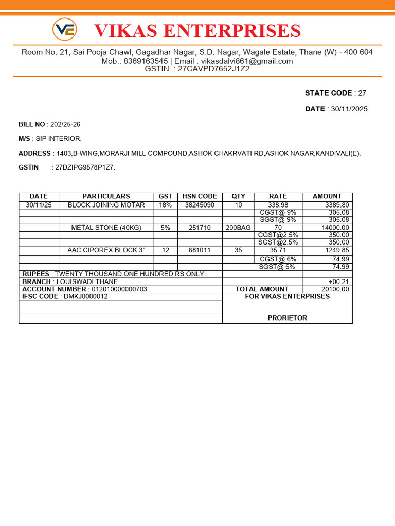 Invoice for SIP Interior Services | PDF
