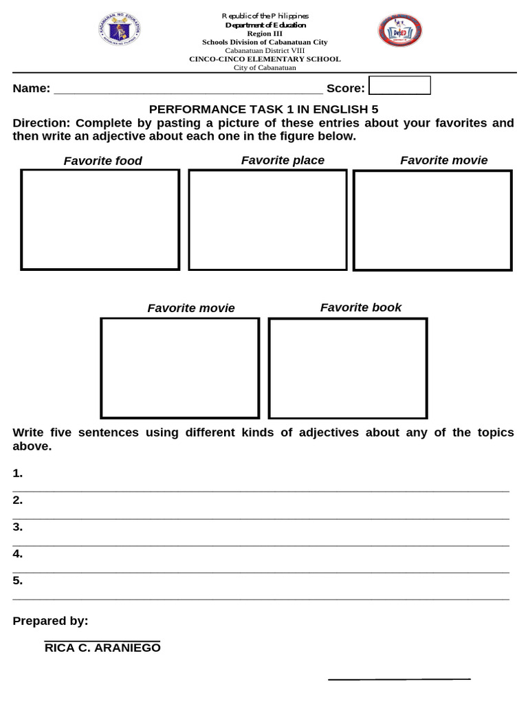 English 5 Performance Task Template | PDF