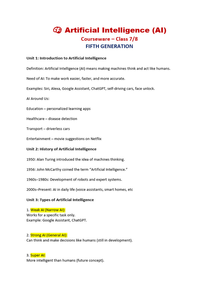 AI Courseware for Class 7/8 Students | PDF | Artificial Intelligence ...