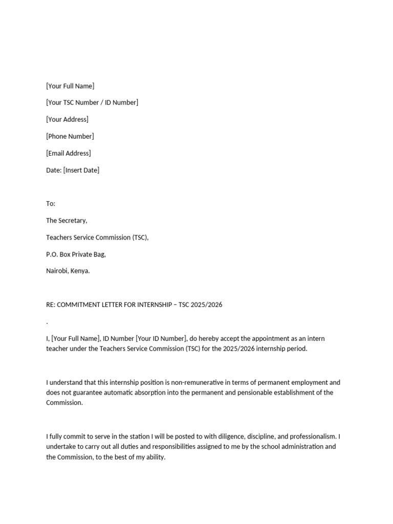 TSC Internship Commitment Letter 2025/2026 | PDF