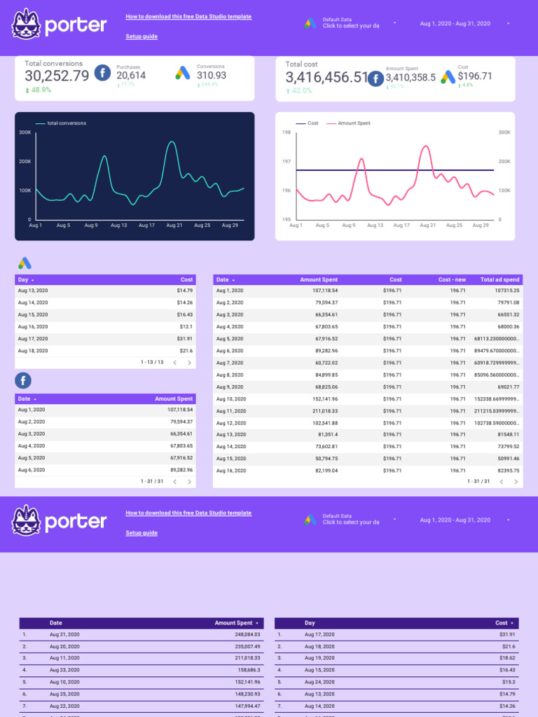 Copy of Porter Metrics - Facebook Ads + Google Ads - Google Data Studio ...