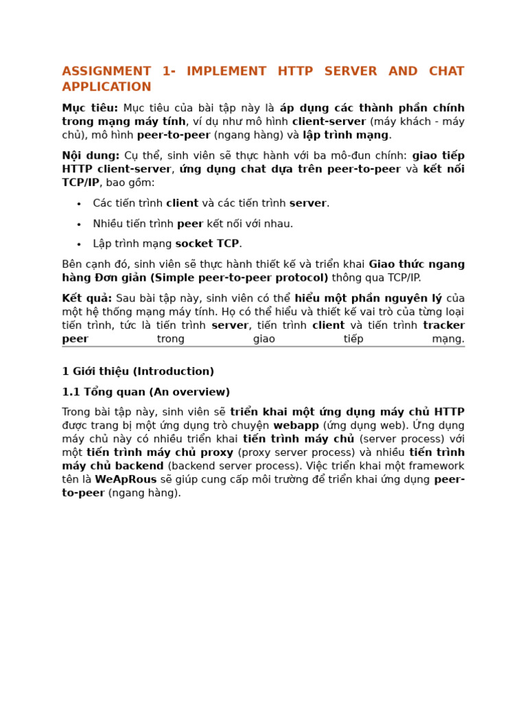 Assignment 1-Implement HTTP Server and Chat Application | PDF