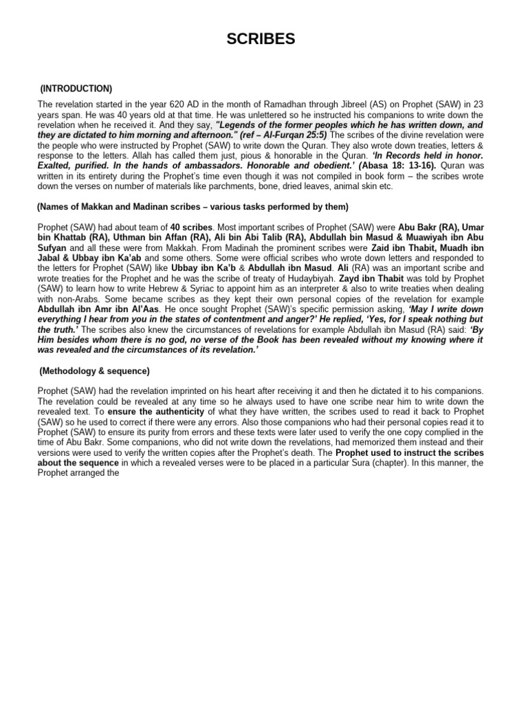 Scribes Final Doc | PDF | Umar | Ali