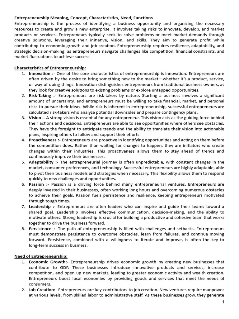 Unit 2 - Entrepreneurship | PDF | Entrepreneurship | Business Economics