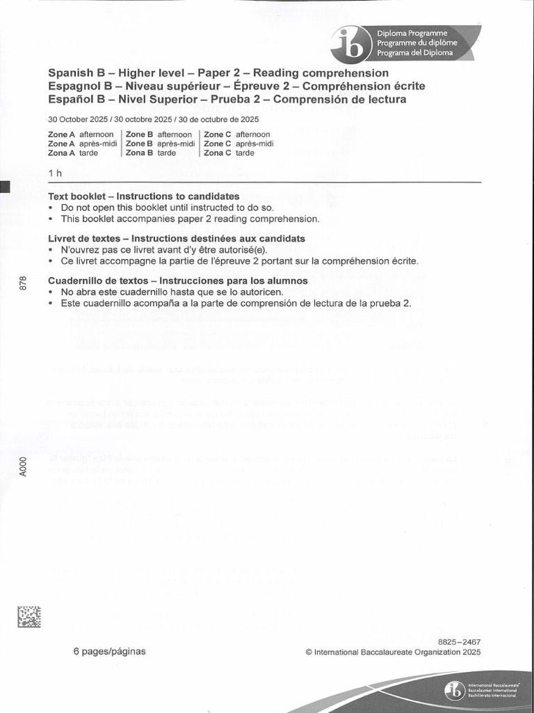 Spanish HL Paper 2 Reading Texts Booklet Nov 2025 | PDF