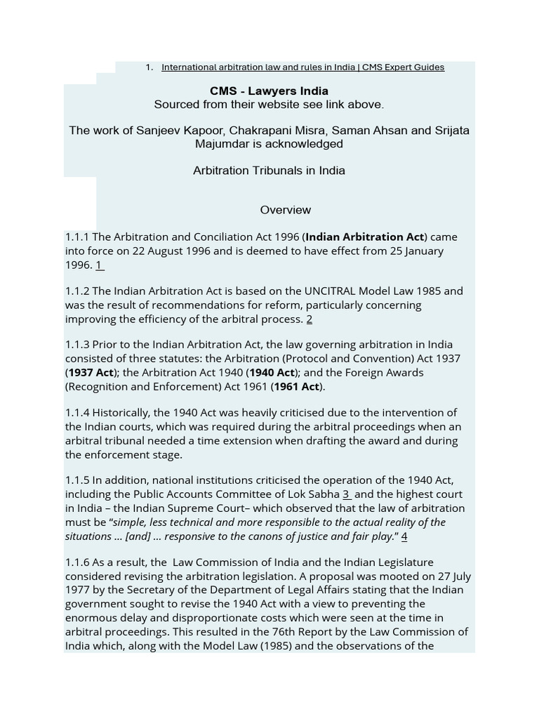 Arbitration Law and Rules in India.pdf | PDF | Arbitration | Arbitral ...