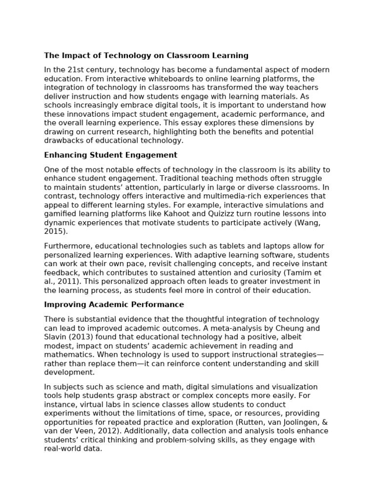 Technology Classroom Impact | PDF | Educational Technology | Learning
