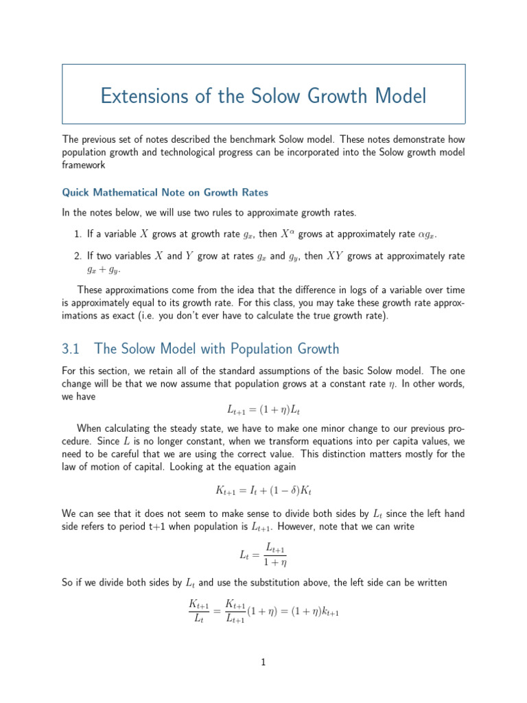 Solow Growth Model Extensions Explained | PDF | Production Function ...