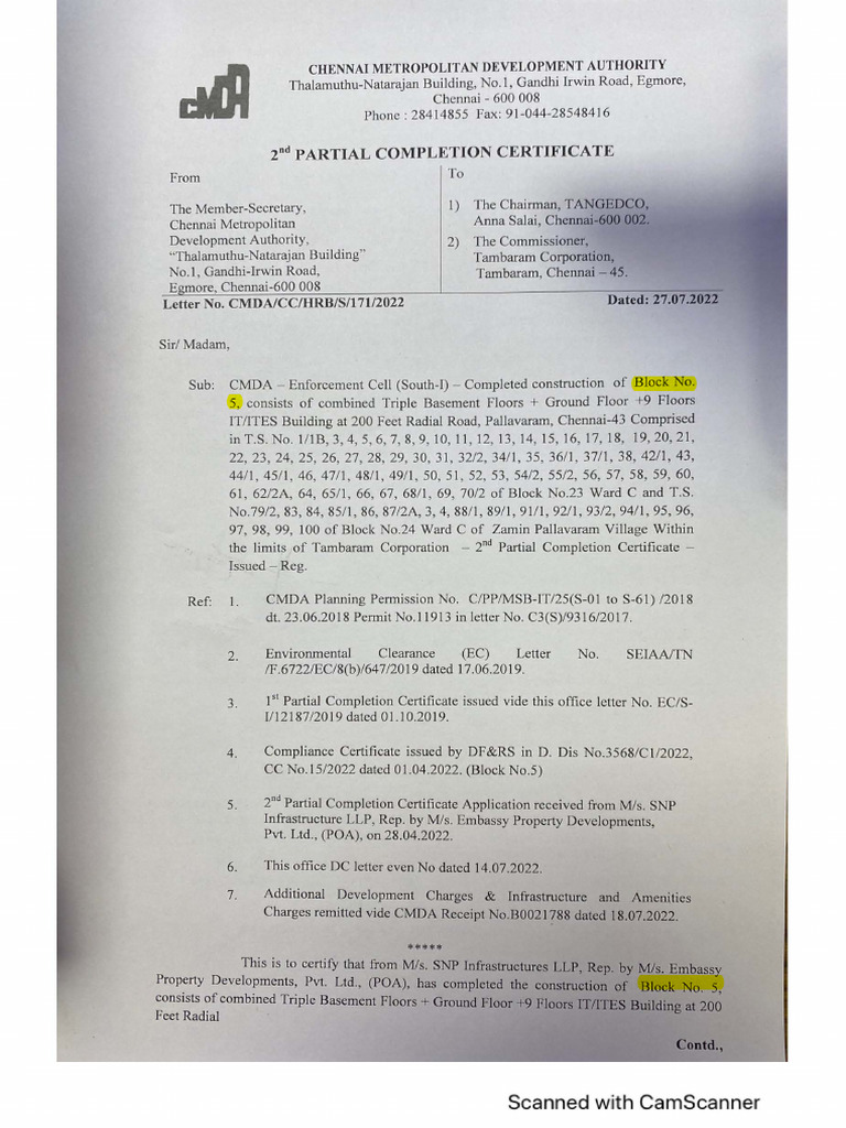 2nd Partial Completion Certificate Chennai | PDF