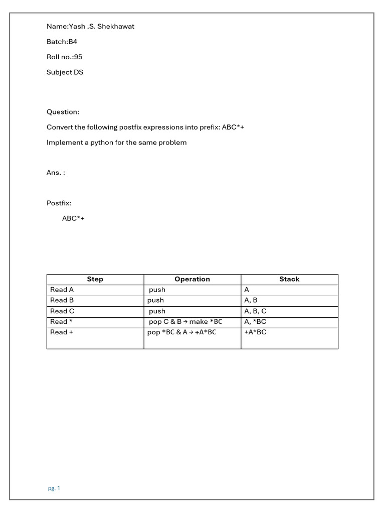 Convert Postfix to Prefix in Python | PDF