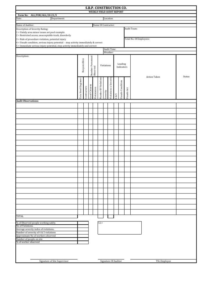 Weekly Field Audit Report Template | PDF