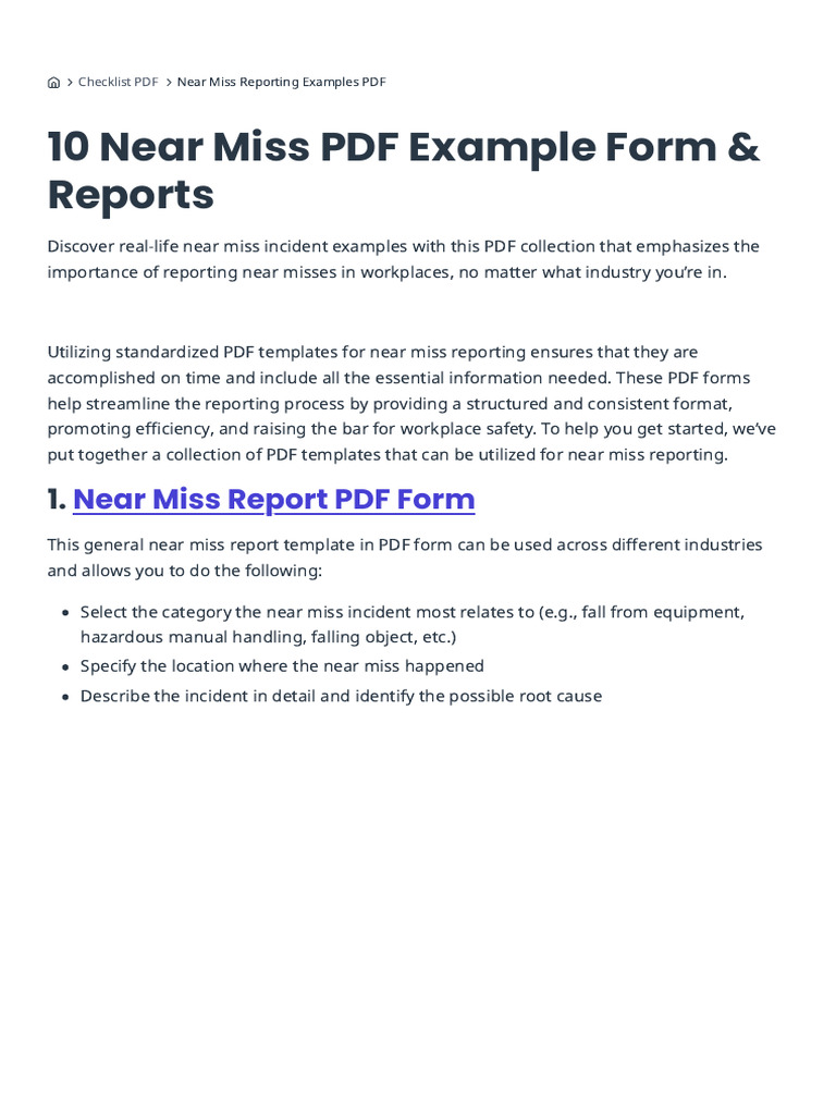 10 Near Miss Reporting Examples & PDF Forms - SafetyCulture | PDF ...